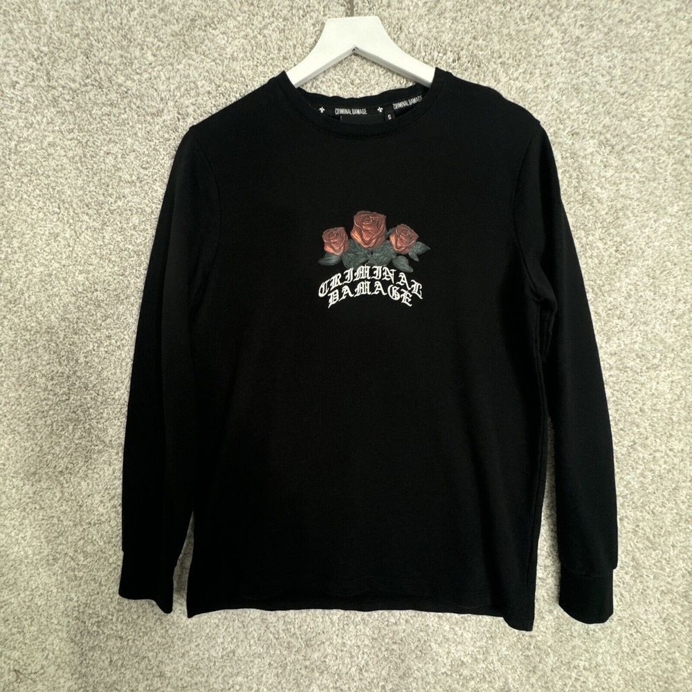 Criminal Damage X T-shirt Size‎ S Black Long Sleeve Roses